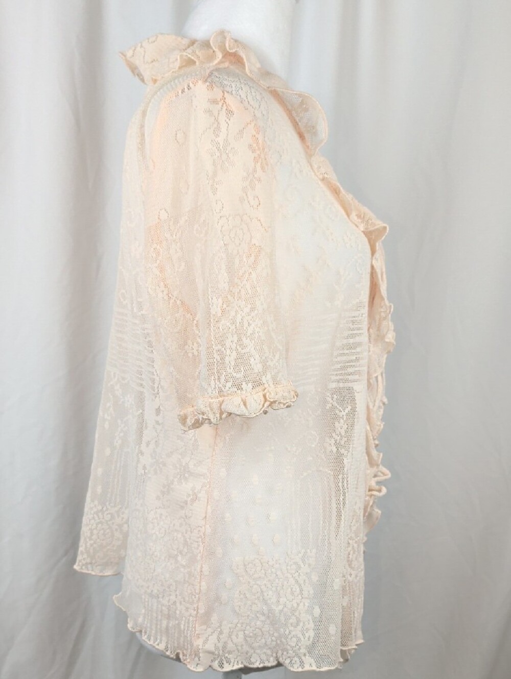 À La Une Pastel Pink Lace Ruffle Tie Front Coquette Cardigan Top Medium - Picture 10 of 15